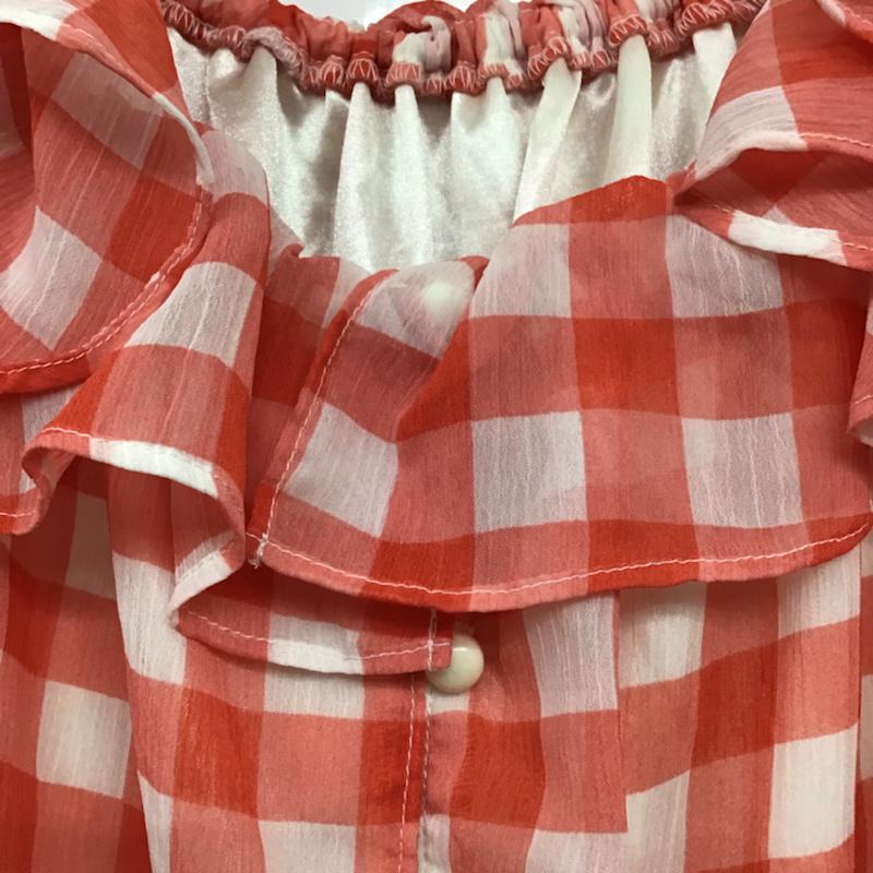 イング INGNI カットソー 半袖 1112-102468-01 ギンガムチェック オフショルダー チェック 白 / ホワイト / X 橙 / オレンジ /  レディース USED 古着 中古 10072518