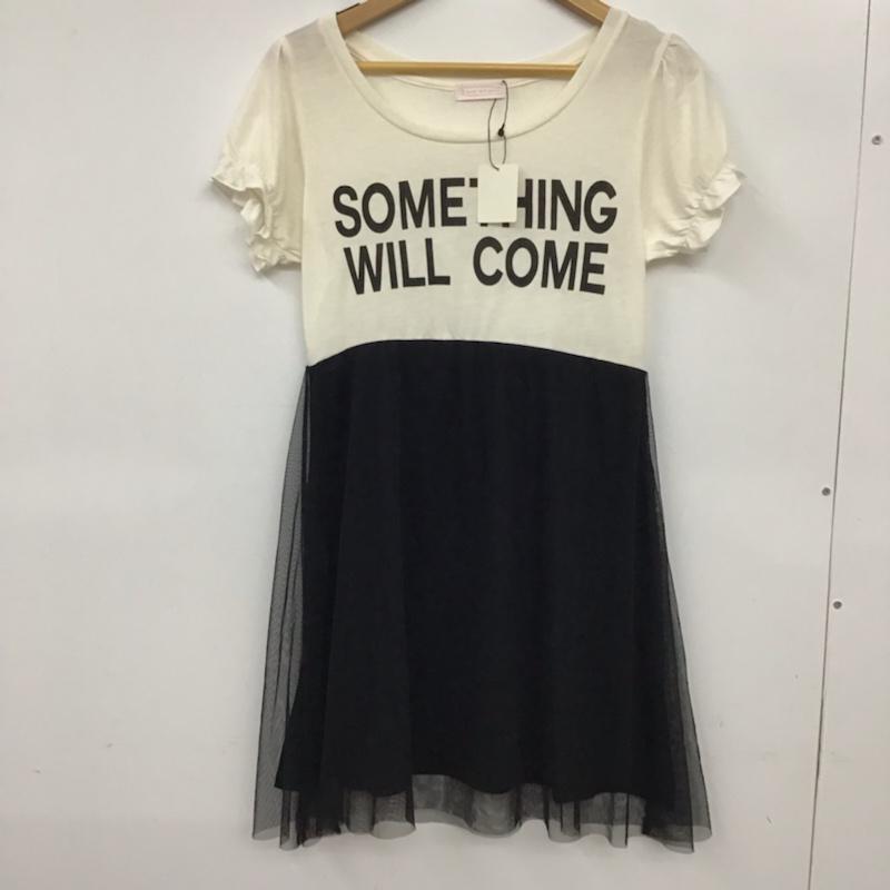 イーハイフンワールドギャラリー E hyphen world gallery ワンピース ミニスカート 20136H61010 チュール切替 カットソー FREE ロゴ、文字 アイボリー / アイボリー / X 黒 / ブラック /  レディース USED 古着 中古 10072536