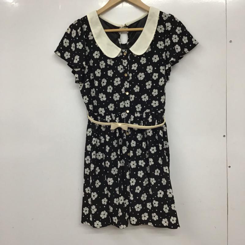 イング INGNI ワンピース ミニスカート 131-541309-01 ベルト付き M 花柄 白 / ホワイト / X 黒 / ブラック /  レディース USED 古着 中古 10072539