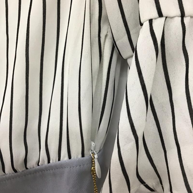 セシルマクビー CECIL McBEE ワンピース ひざ丈スカート 231-30-11085-01-53 ウエスト切替 M ストライプ 白 / ホワイト / X 黒 / ブラック / X 水色 / ライトブルー /  レディース USED 古着 中古 10072541