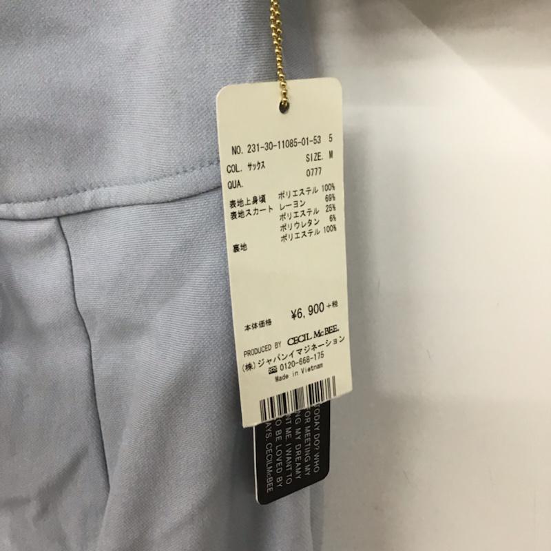 セシルマクビー CECIL McBEE ワンピース ひざ丈スカート 231-30-11085-01-53 ウエスト切替 M ストライプ 白 / ホワイト / X 黒 / ブラック / X 水色 / ライトブルー /  レディース USED 古着 中古 10072541