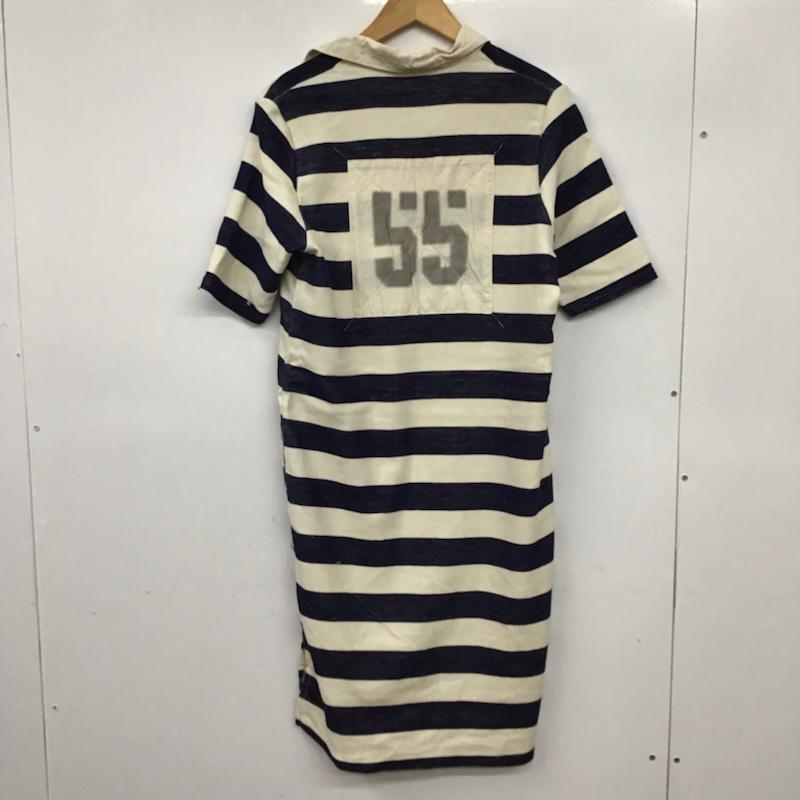 オールドベティーズ OLD BETTY S ワンピース ひざ丈スカート 半袖 ラガーシャツ ボーダー柄 紺 / ネイビー / navy X アイボリー / アイボリー / レディース USED 古着 中古 10072543