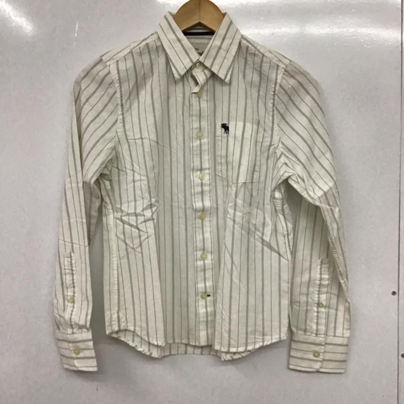アバクロンビーアンドフィッチ ABERCROMBIE&FITCH シャツ、ブラウス 長袖 コットン ストライプ L ワンポイント 白 / ホワイト / X 灰 / グレー /  レディース USED 古着 中古 10072570
