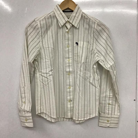 アバクロンビーアンドフィッチ ABERCROMBIE&FITCH シャツ、ブラウス 長袖 コットン ストライプ L ワンポイント 白 / ホワイト / X 灰 / グレー /  レディース USED 古着 中古 10072570