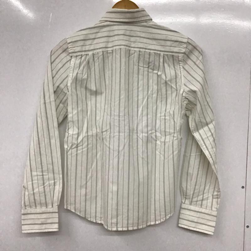 アバクロンビーアンドフィッチ ABERCROMBIE&FITCH シャツ、ブラウス 長袖 コットン ストライプ L ワンポイント 白 / ホワイト / X 灰 / グレー /  レディース USED 古着 中古 10072570