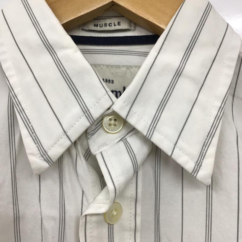 アバクロンビーアンドフィッチ ABERCROMBIE&FITCH シャツ、ブラウス 長袖 コットン ストライプ L ワンポイント 白 / ホワイト / X 灰 / グレー /  レディース USED 古着 中古 10072570