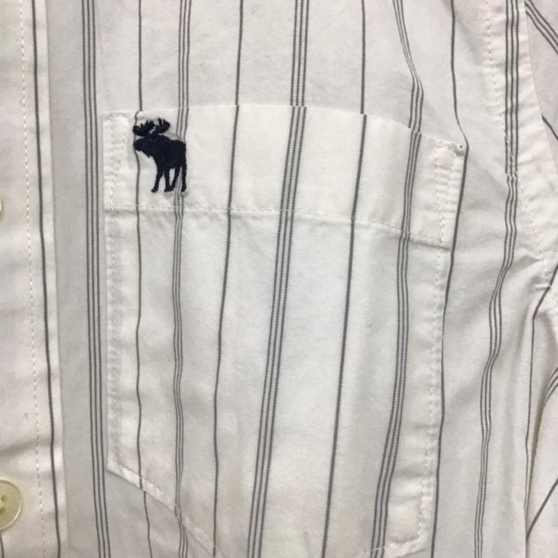 アバクロンビーアンドフィッチ ABERCROMBIE&FITCH シャツ、ブラウス 長袖 コットン ストライプ L ワンポイント 白 / ホワイト / X 灰 / グレー /  レディース USED 古着 中古 10072570