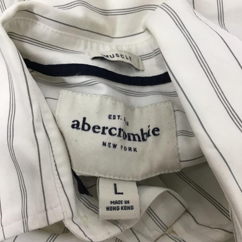 アバクロンビーアンドフィッチ ABERCROMBIE&FITCH シャツ、ブラウス 長袖 コットン ストライプ L ワンポイント 白 / ホワイト / X 灰 / グレー /  レディース USED 古着 中古 10072570