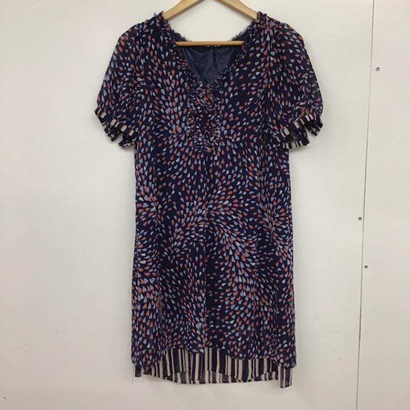 ラボラトリーワーク laboratory work ワンピース ひざ丈スカート 021-7164-969 ハート ストライプ M 総柄 紺 / ネイビー /  レディース USED 古着 中古 10072583