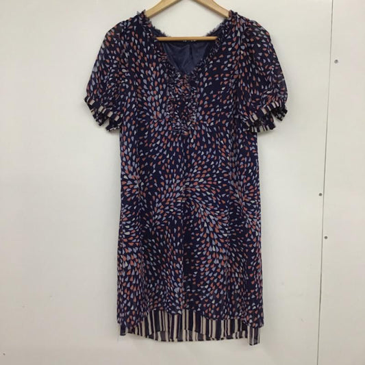 ラボラトリーワーク laboratory work ワンピース ひざ丈スカート 021-7164-969 ハート ストライプ M 総柄 紺 / ネイビー /  レディース USED 古着 中古 10072583
