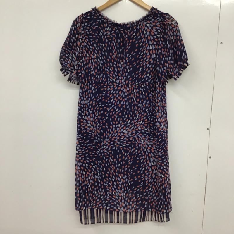 ラボラトリーワーク laboratory work ワンピース ひざ丈スカート 021-7164-969 ハート ストライプ M 総柄 紺 / ネイビー /  レディース USED 古着 中古 10072583