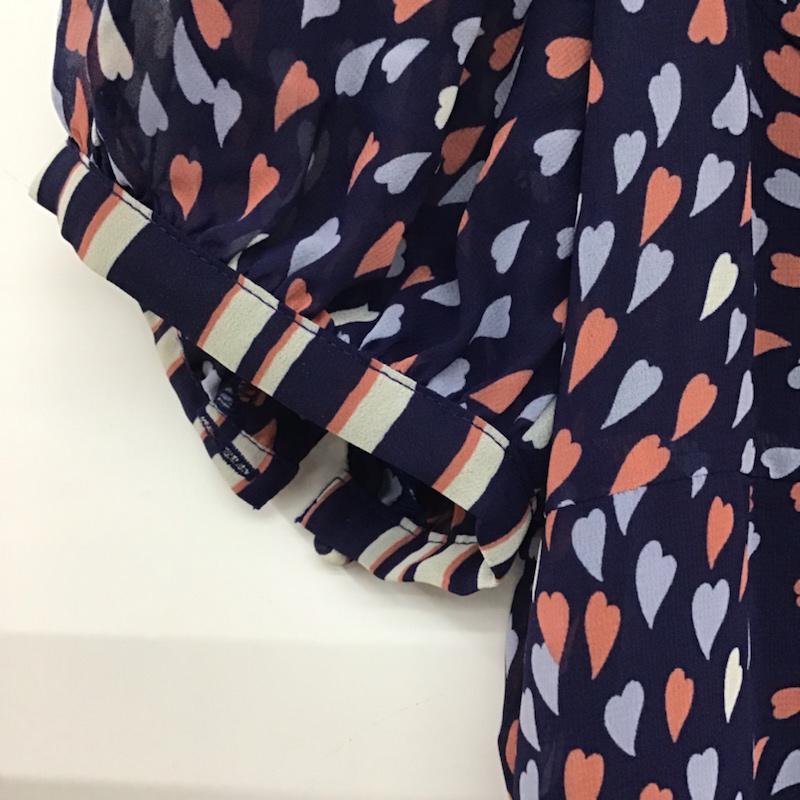 ラボラトリーワーク laboratory work ワンピース ひざ丈スカート 021-7164-969 ハート ストライプ M 総柄 紺 / ネイビー /  レディース USED 古着 中古 10072583