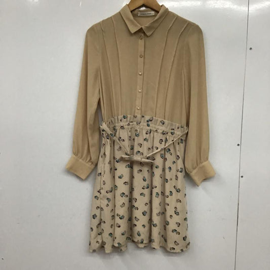ローリーズファーム LOWRYS FARM ワンピース ひざ丈スカート LF071083TK ドッキング ワンピース M 花柄 ベージュ / ベージュ /  レディース USED 古着 中古 10072639
