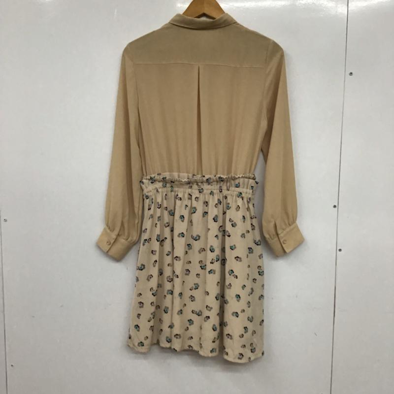 ローリーズファーム LOWRYS FARM ワンピース ひざ丈スカート LF071083TK ドッキング ワンピース M 花柄 ベージュ / ベージュ /  レディース USED 古着 中古 10072639