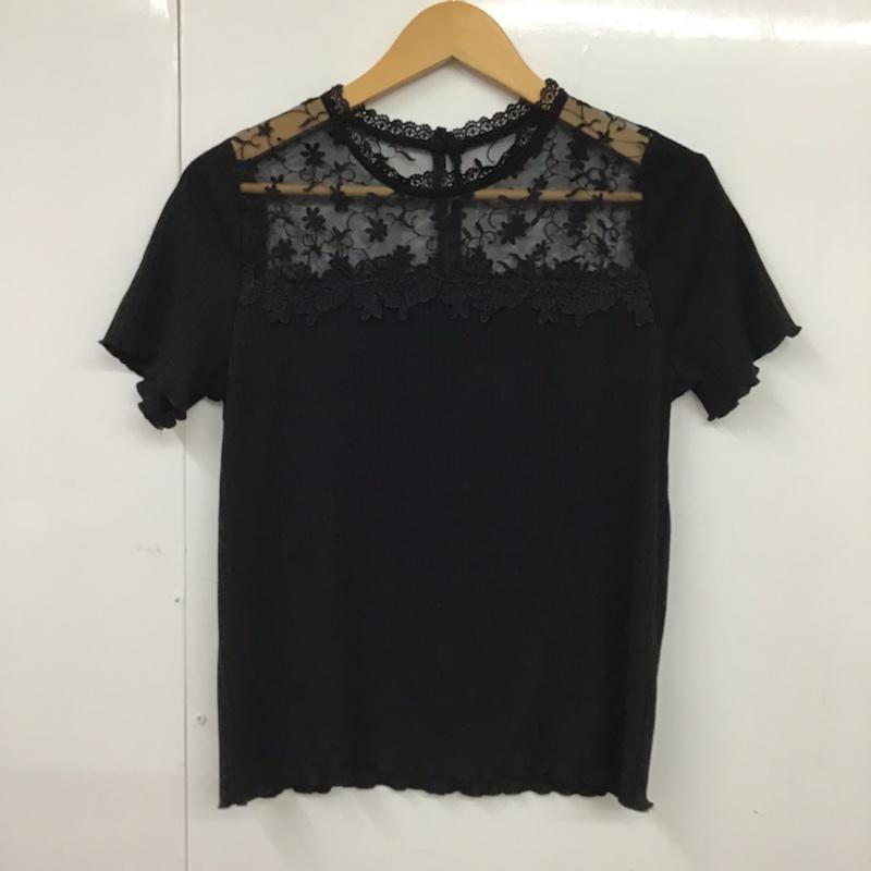 イング INGNI カットソー 半袖 181-152948 ヨークシアーリブクルーネックトップス M レース柄 黒 / ブラック /  レディース USED 古着 中古 10072758