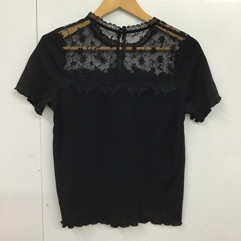 イング INGNI カットソー 半袖 181-152948 ヨークシアーリブクルーネックトップス M レース柄 黒 / ブラック /  レディース USED 古着 中古 10072758