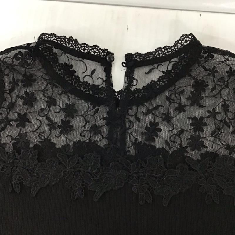 イング INGNI カットソー 半袖 181-152948 ヨークシアーリブクルーネックトップス M レース柄 黒 / ブラック /  レディース USED 古着 中古 10072758