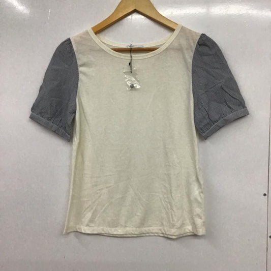 イーハイフンワールドギャラリー E hyphen world gallery カットソー 半袖 20156C22010 異素材切替 FREE ストライプ 白 / ホワイト / X 紺 / ネイビー /  レディース USED 古着 中古 10072774