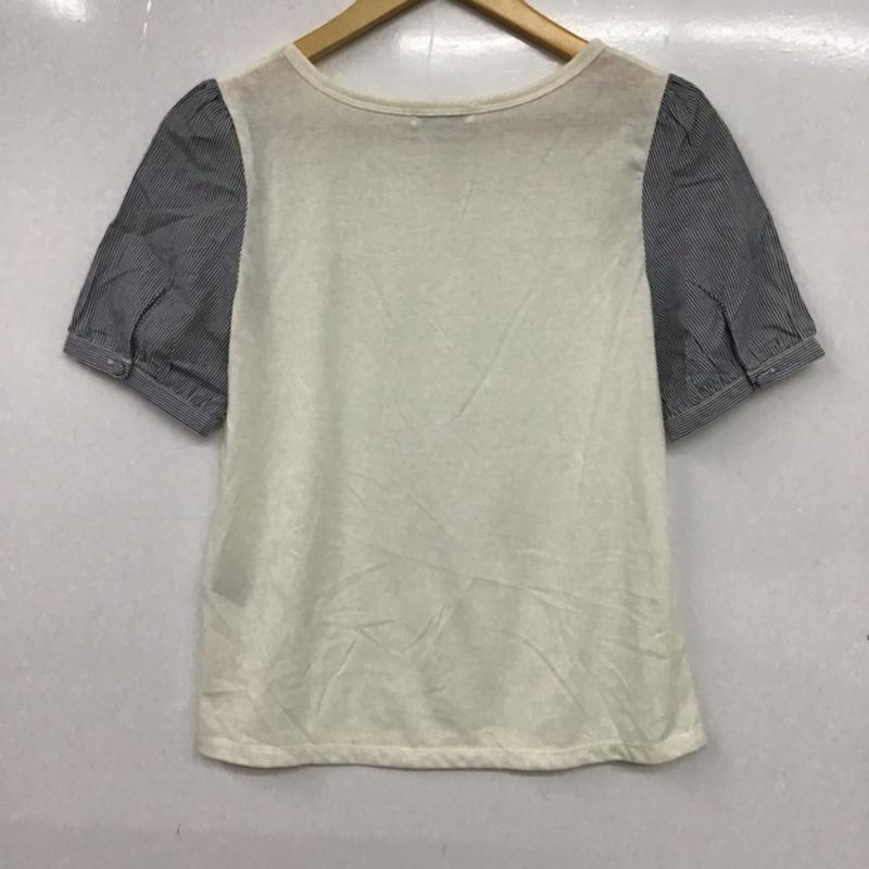 イーハイフンワールドギャラリー E hyphen world gallery カットソー 半袖 20156C22010 異素材切替 FREE ストライプ 白 / ホワイト / X 紺 / ネイビー /  レディース USED 古着 中古 10072774