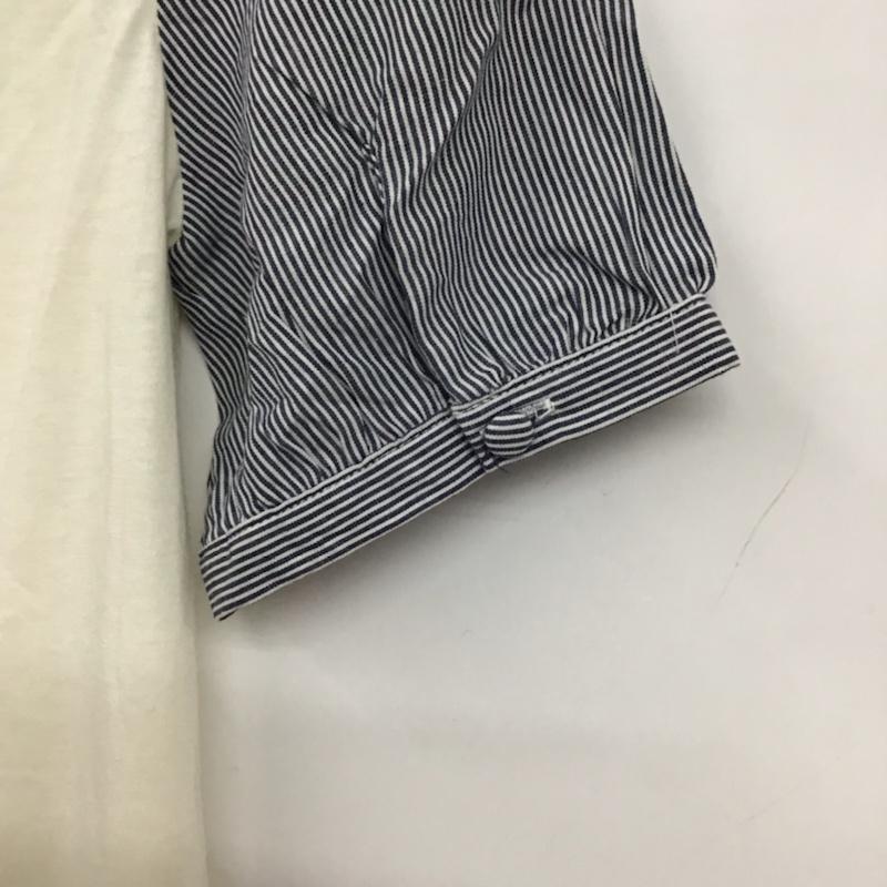 イーハイフンワールドギャラリー E hyphen world gallery カットソー 半袖 20156C22010 異素材切替 FREE ストライプ 白 / ホワイト / X 紺 / ネイビー /  レディース USED 古着 中古 10072774