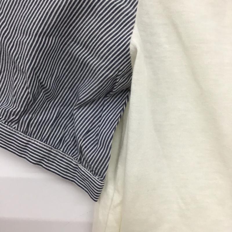 イーハイフンワールドギャラリー E hyphen world gallery カットソー 半袖 20156C22010 異素材切替 FREE ストライプ 白 / ホワイト / X 紺 / ネイビー /  レディース USED 古着 中古 10072774