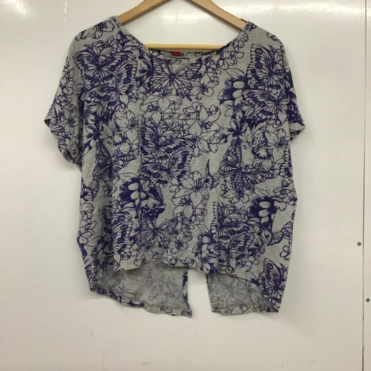 アミナ Amina カットソー 半袖 65152C10000 バックオープン 総柄 灰 / グレー /  レディース USED 古着 中古 10072790