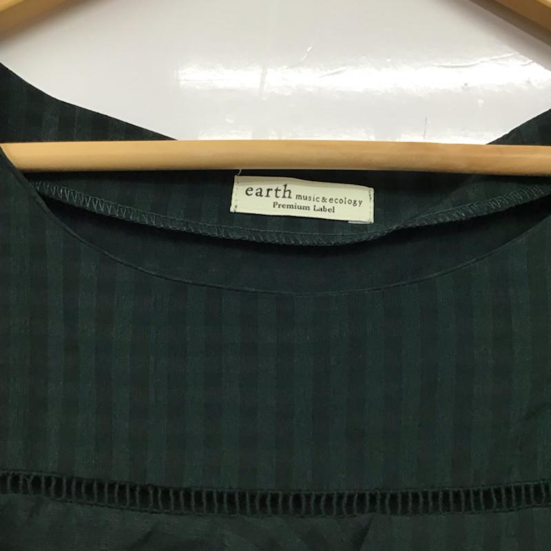 アースミュージックアンドエコロジー earth music&ecology カットソー 半袖 10163C11010 胸フリルプルオーバー FREE チェック 緑 / グリーン /  レディース USED 古着 中古 10072793