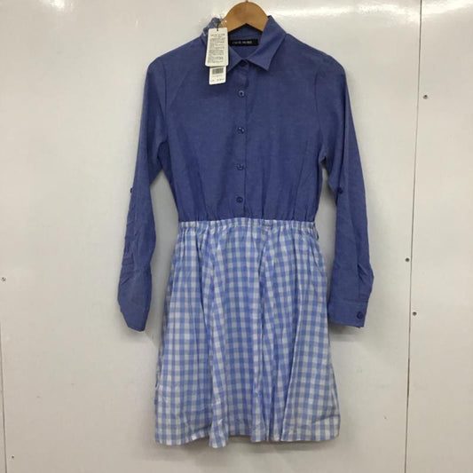 セシルマクビー CECIL McBEE ワンピース ひざ丈スカート 14LO01 ウエスト切替 ギンガム タグ付き M チェック 白 / ホワイト / X 水色 / ライトブルー /  レディース USED 古着 中古 10072795