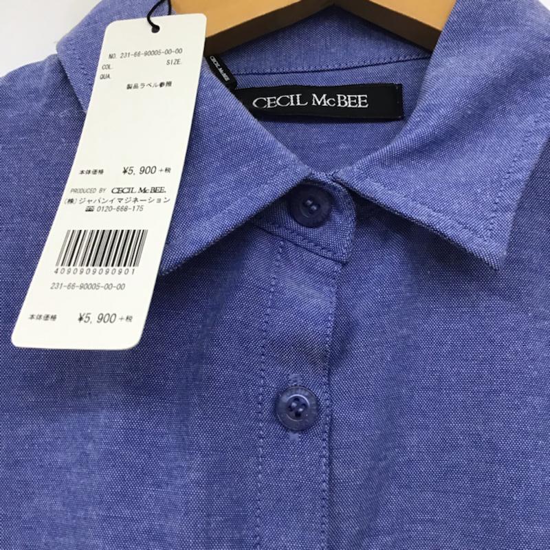 セシルマクビー CECIL McBEE ワンピース ひざ丈スカート 14LO01 ウエスト切替 ギンガム タグ付き M チェック 白 / ホワイト / X 水色 / ライトブルー /  レディース USED 古着 中古 10072795