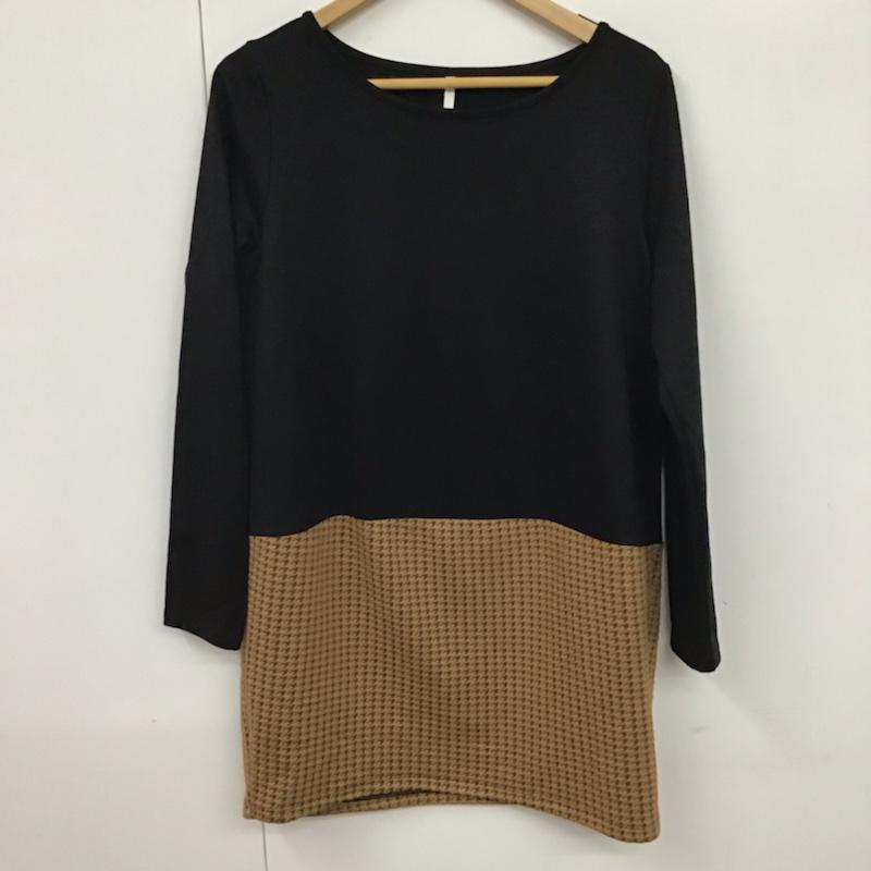エル ELLE ワンピース ひざ丈スカート JCKCP-10049 バイカラー 長袖 38  黒 / ブラック / black X ベージュ / ベージュ / beige レディース USED 古着 中古 10072830
