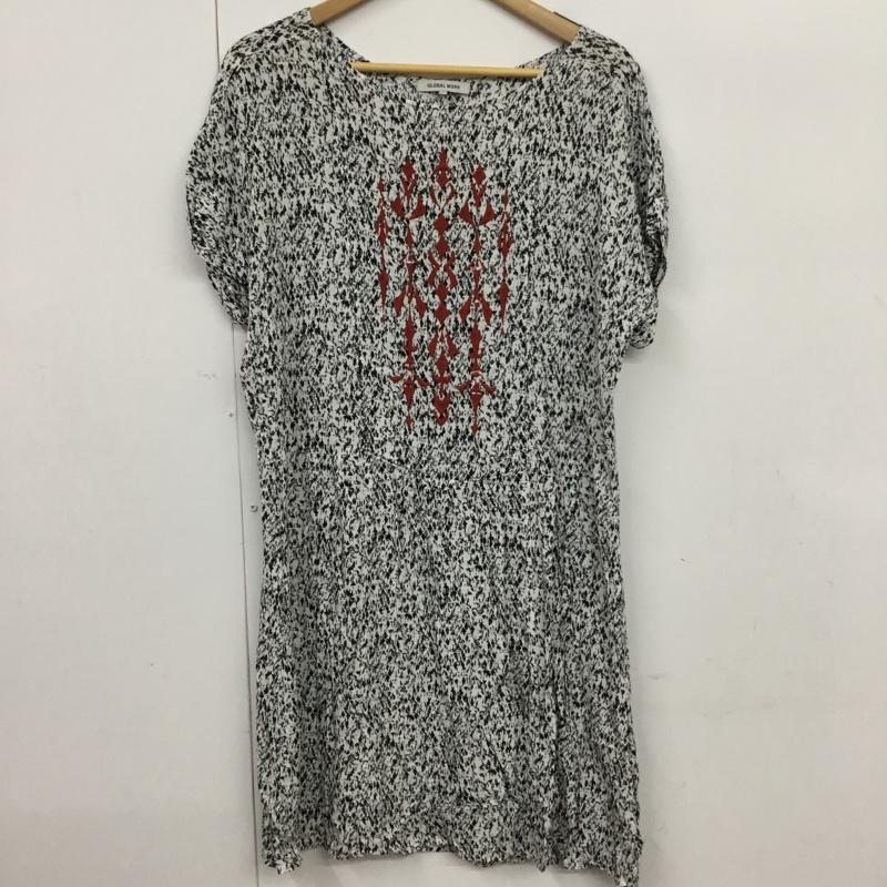 グローバルワーク GLOBAL WORK ワンピース ひざ丈スカート GW077005AK 刺繍 L 総柄 白 / ホワイト / X 黒 / ブラック / X えんじ / ワインレッド /  レディース USED 古着 中古 10072913