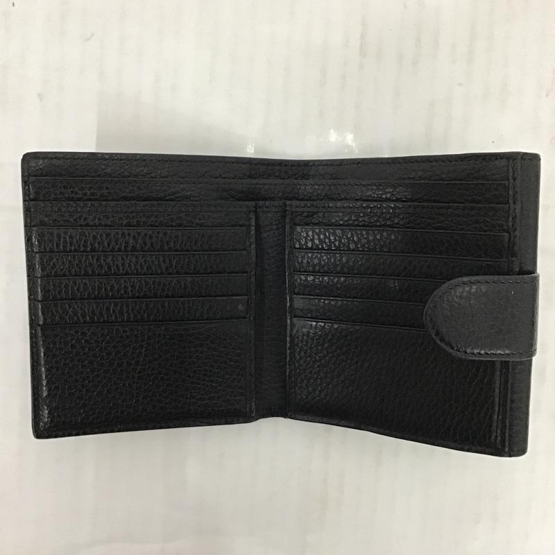 グッチ GUCCI 財布 二つ折り インターロック GG 無地 黒 / ブラック / X 金 / ゴールド /  レディース USED 古着 中古 10074660
