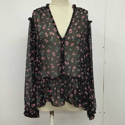 ザラ ZARA カットソー 長袖 シアー M 花柄 黒 / ブラック /  レディース USED 古着 中古 10075559