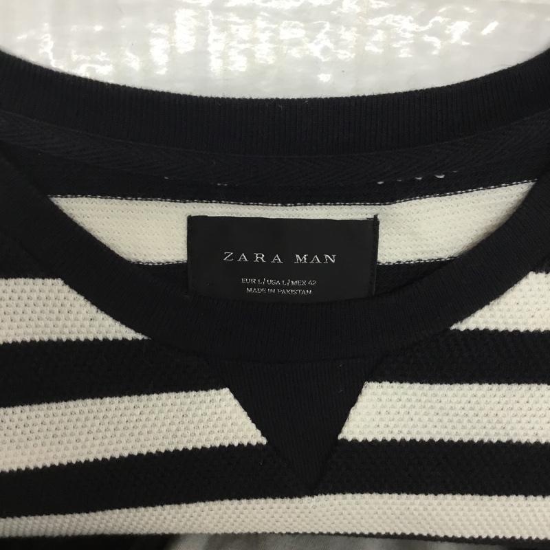 ザラメン ZARA MAN カットソー 長袖 クルーネック L ボーダー柄 白 / ホワイト / X 紺 / ネイビー /  メンズ USED 古着 中古 10076319