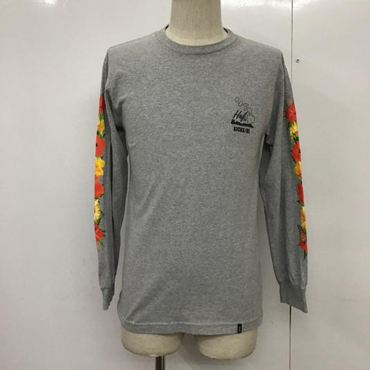 ハフ HUF Tシャツ 長袖 KICKS HI ハイビスカス ロゴ S プリント 灰 / グレー /  メンズ USED 古着 中古 10076403