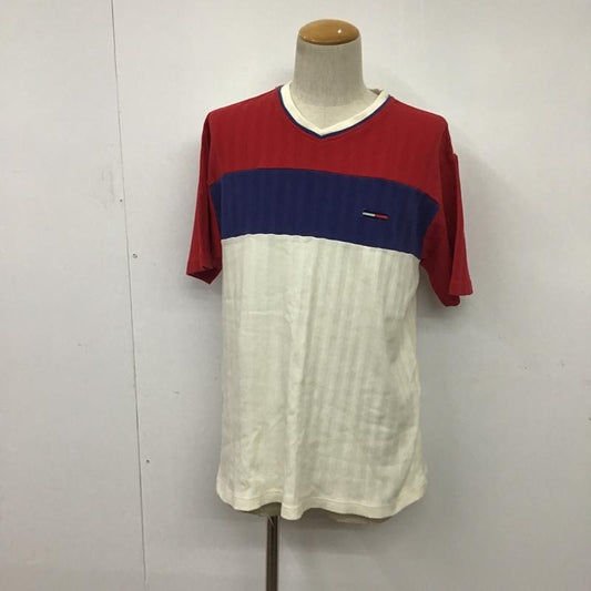 トミー ジーンズ TOMMY JEANS Tシャツ 半袖 Vネック S ワンポイント 赤 / レッド / X 紺 / ネイビー / X オフホワイト / オフホワイト /  メンズ USED 古着 中古 10079484