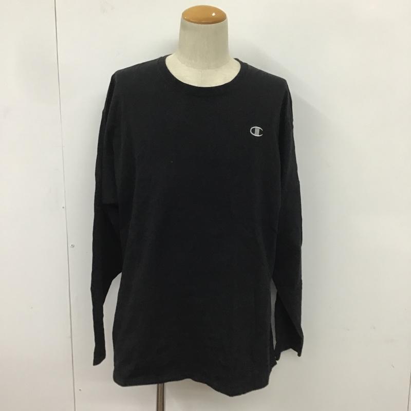 チャンピオン Champion カットソー 長袖 AUTHENTIC XL ワンポイント 黒 / ブラック /  メンズ USED 古着 中古 10081890