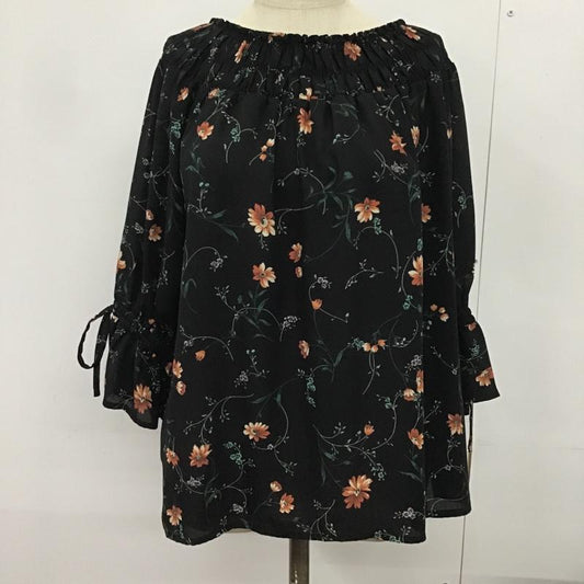 ヘザー Heather カットソー 半袖 HE065258TO FREE 花柄 黒 / ブラック /  レディース USED 古着 中古 10081920