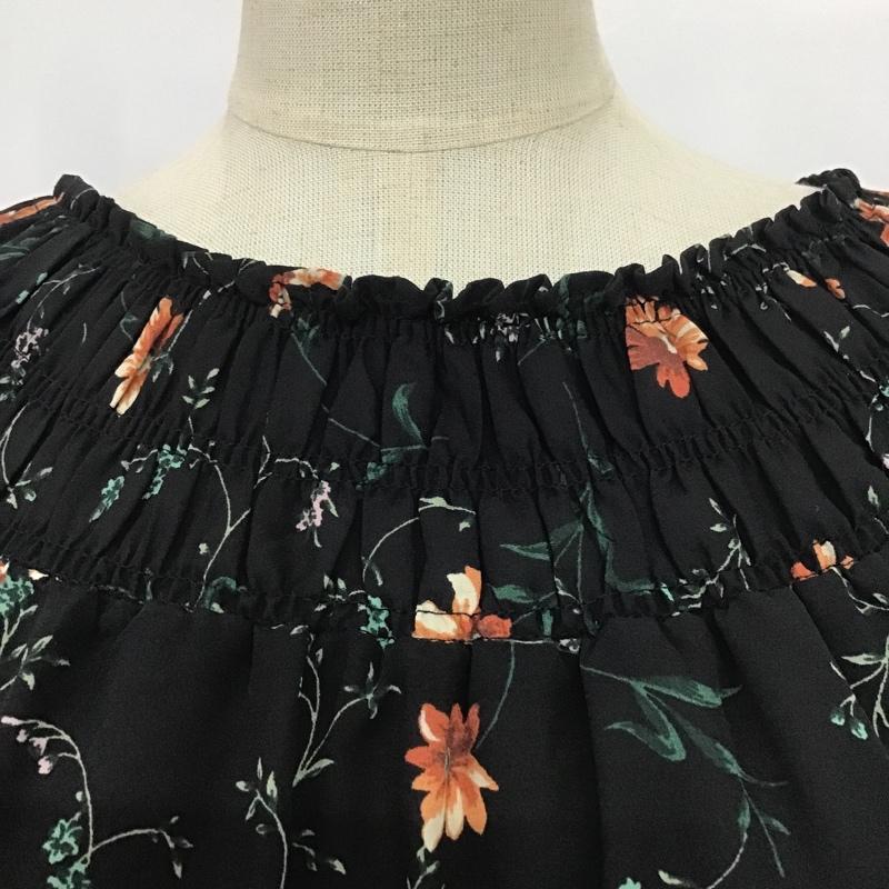 ヘザー Heather カットソー 半袖 HE065258TO FREE 花柄 黒 / ブラック /  レディース USED 古着 中古 10081920