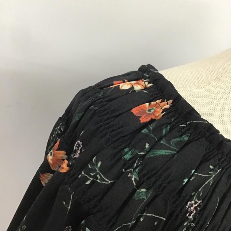 ヘザー Heather カットソー 半袖 HE065258TO FREE 花柄 黒 / ブラック /  レディース USED 古着 中古 10081920