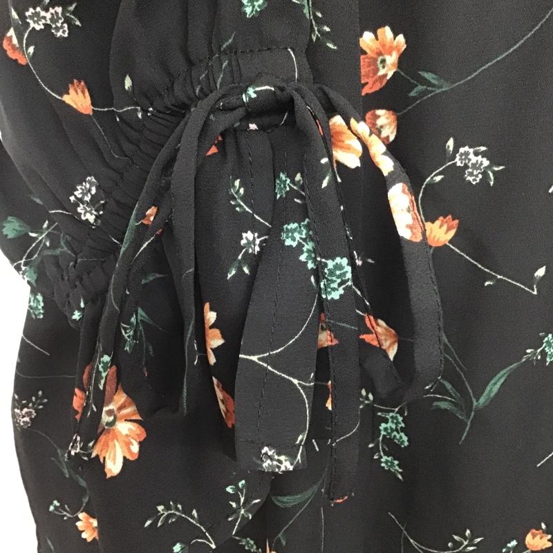 ヘザー Heather カットソー 半袖 HE065258TO FREE 花柄 黒 / ブラック /  レディース USED 古着 中古 10081920