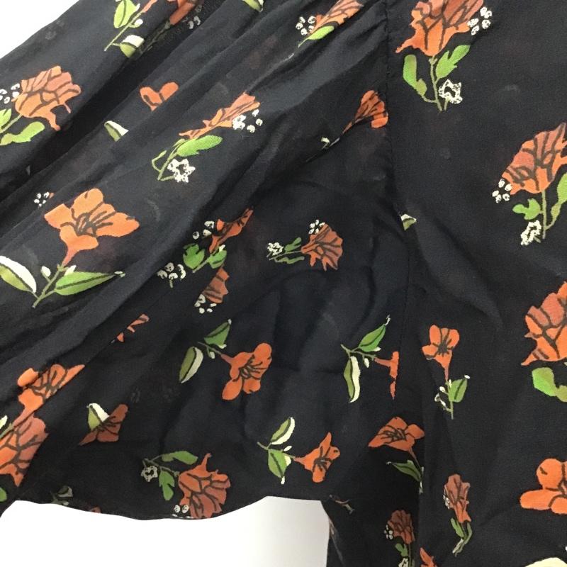 ザラウーマン ZARA WOMAN ワンピース ひざ丈スカート 2903 040 800 サイドスリット S 花柄 黒 / ブラック /  レディース USED 古着 中古 10082429