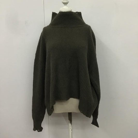 ニコアンド niko and... ニット、セーター 長袖 MN76HE53AD タートルネック 4 ダメージ加工 カーキ / カーキ /  レディース USED 古着 中古 10082726