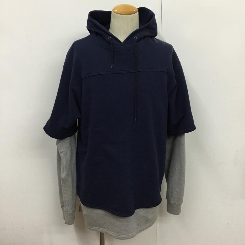 ユニフォームエクスペリメント uniform experiment パーカー 長袖 2IN1 LAYERED PARKA UE-180060 2 ロゴ、文字 灰 / グレー / X 紺 / ネイビー /  メンズ USED 古着 中古 10083373