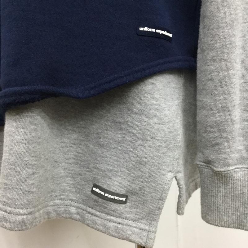 ユニフォームエクスペリメント uniform experiment パーカー 長袖 2IN1 LAYERED PARKA UE-180060 2 ロゴ、文字 灰 / グレー / X 紺 / ネイビー /  メンズ USED 古着 中古 10083373