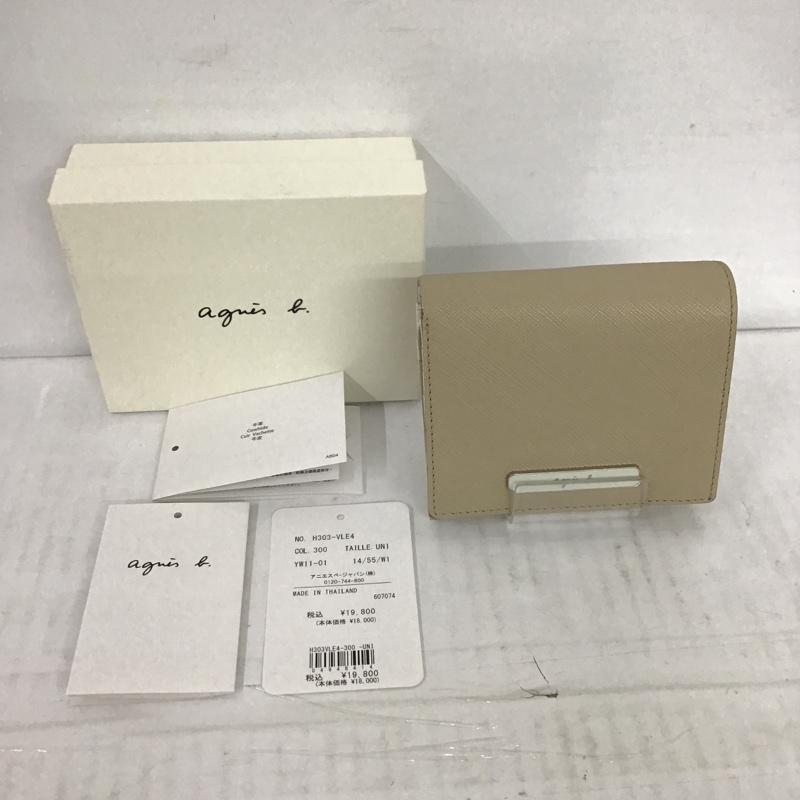 アニエス・ベー agnes b. 財布 二つ折り H303-VLE4 牛革 箱有 ロゴ、文字 ベージュ / ベージュ / X 白 / ホワイト /  レディース USED 古着 中古 10084849