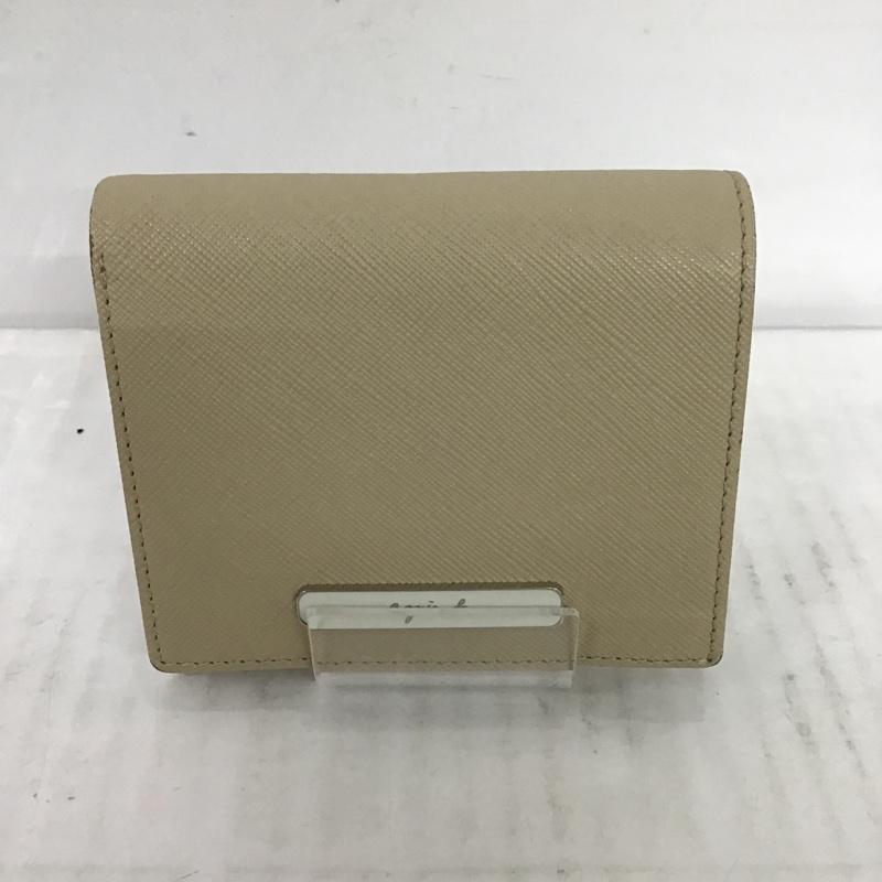 アニエス・ベー agnes b. 財布 二つ折り H303-VLE4 牛革 箱有 ロゴ、文字 ベージュ / ベージュ / X 白 / ホワイト /  レディース USED 古着 中古 10084849