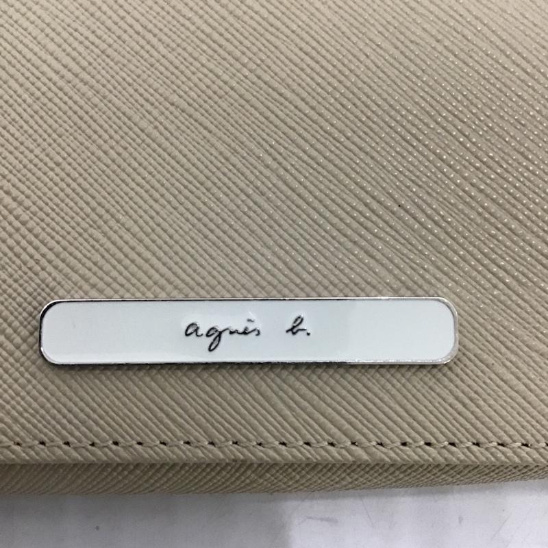 アニエス・ベー agnes b. 財布 二つ折り H303-VLE4 牛革 箱有 ロゴ、文字 ベージュ / ベージュ / X 白 / ホワイト /  レディース USED 古着 中古 10084849