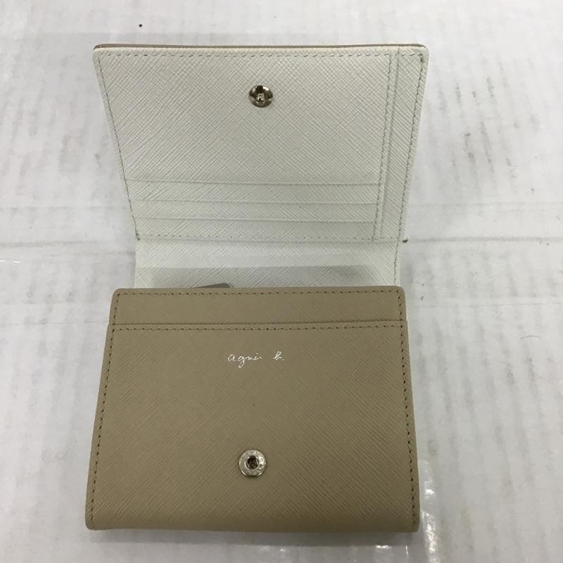 アニエス・ベー agnes b. 財布 二つ折り H303-VLE4 牛革 箱有 ロゴ、文字 ベージュ / ベージュ / X 白 / ホワイト /  レディース USED 古着 中古 10084849