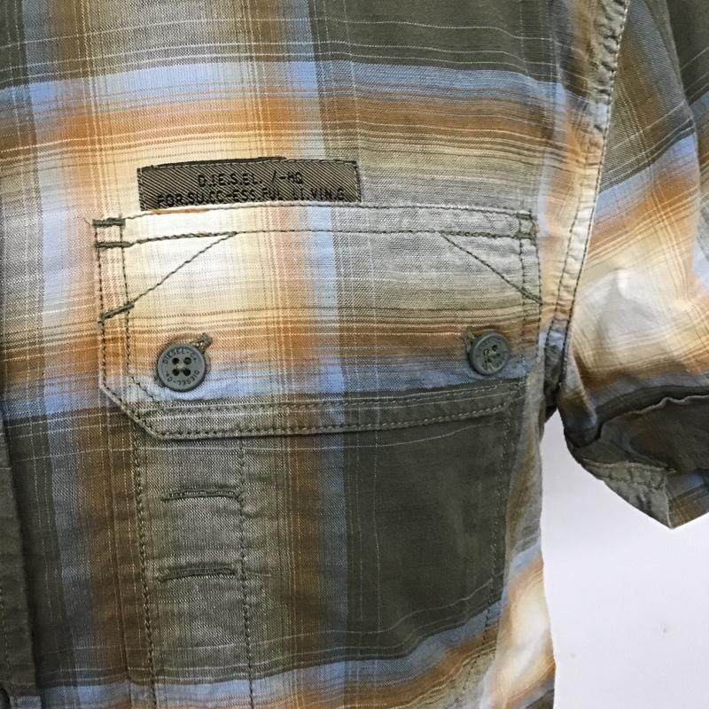 ディーゼル DIESEL シャツ、ブラウス 半袖 M チェック カーキ / カーキ / X ベージュ / ベージュ / X 水色 / ライトブルー /  メンズ USED 古着 中古 10086273